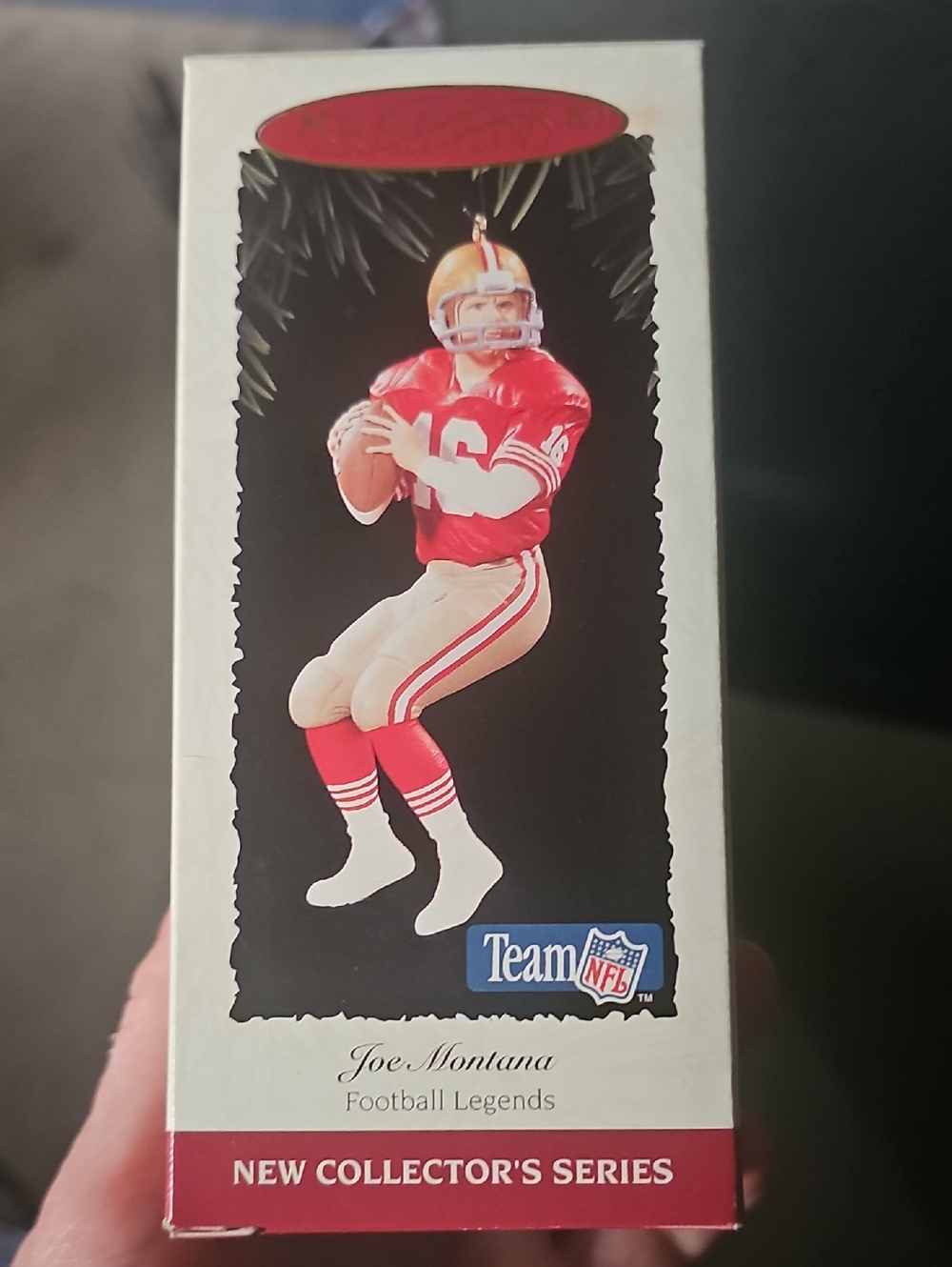 Joe Montana NFL Team Ornament - Red & Gold Football Figurine
